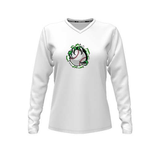 [CUS-DFW-TEES-CMF-VNK-LSL-WHT-FYXS-LOGO3] Comfort T-Shirt (Female Youth XS, White, V Neck, Logo 3, Long Sleeve)
