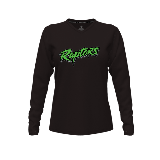 [FTLVCFBK-FYXS-LOGO2] Decker Comfort T-Shirt (Female Youth XS, Black, V Neck, Logo 2, Long Sleeve)