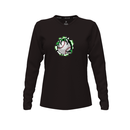 [CUS-DFW-TEES-CMF-VNK-LSL-BLK-FYXS-LOGO3] Comfort T-Shirt (Female Youth XS, Black, V Neck, Logo 3, Long Sleeve)