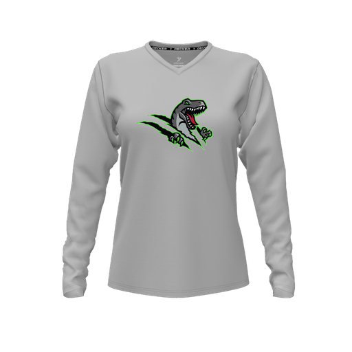 [CUS-DFW-TEES-CMF-VNK-LSL-GRY-FYXS-LOGO1] Comfort T-Shirt (Female Youth XS, Gray, V Neck, Logo 1, Long Sleeve)