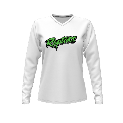 [CUS-DFW-TEES-PER-VNK-LSL-WHT-FYXS-LOGO2] Performance T-Shirt (Female Youth XS, White, V Neck, Logo 2, Long Sleeve)