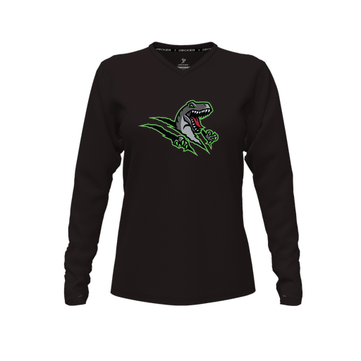 [CUS-DFW-TEES-PER-VNK-LSL-BLK-FYXS-LOGO1] Performance T-Shirt (Female Youth XS, Black, V Neck, Logo 1, Long Sleeve)