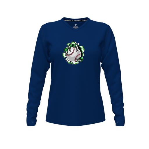 [CUS-DFW-TEES-PER-VNK-LSL-NVY-FYXS-LOGO3] Performance T-Shirt (Female Youth XS, Navy, V Neck, Logo 3, Long Sleeve)