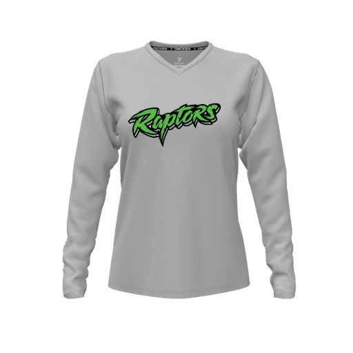 [CUS-DFW-TEES-PER-VNK-LSL-GRY-FYXS-LOGO2] Performance T-Shirt (Female Youth XS, Gray, V Neck, Logo 2, Long Sleeve)