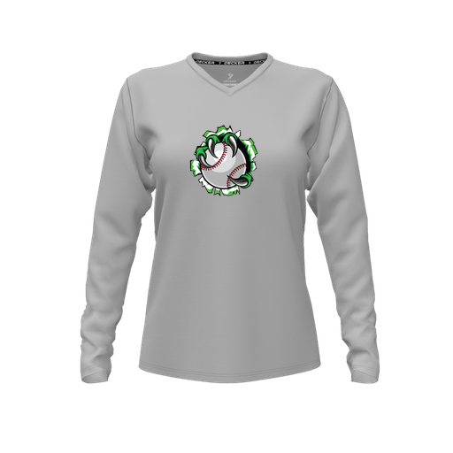 [CUS-DFW-TEES-PER-VNK-LSL-GRY-FYXS-LOGO3] Performance T-Shirt (Female Youth XS, Gray, V Neck, Logo 3, Long Sleeve)