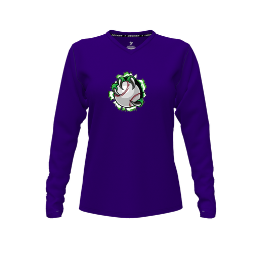 [CUS-DFW-TEES-PER-VNK-LSL-PUR-FYXS-LOGO3] Performance T-Shirt (Female Youth XS, Purple, V Neck, Logo 3, Long Sleeve)